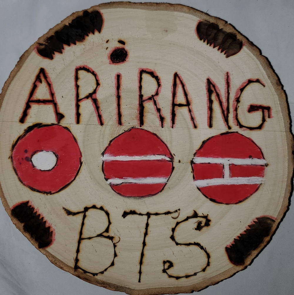 Handcrafted Wood Art with Red Accents BTS  Conmemorate Arirang Design By Me